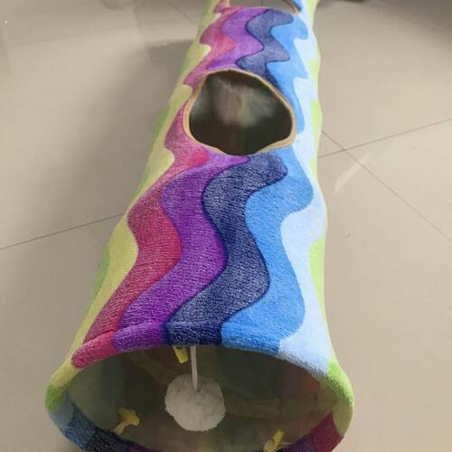 彩虹绒布猫隧道迷宫柔软舒适多色钻洞设计可折叠助力小猫乐趣成长