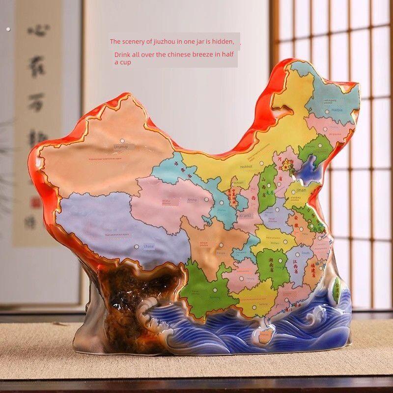 中国内地图工艺品2.5公斤密封容器陶瓷异形酒缸高端装饰家居