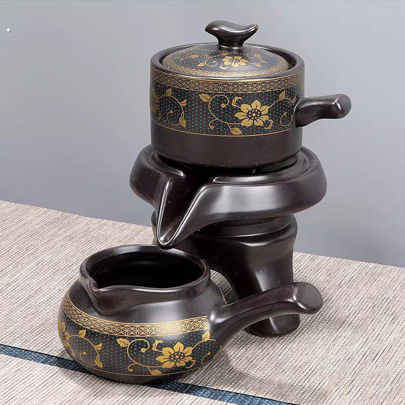 懒人茶具套装2025新款家用喝茶神器陶瓷功夫茶杯石磨泡茶壶半自动