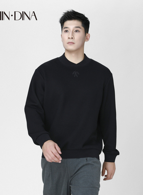 交叉V领刺绣卫衣男款2025新款冬季加厚保暖内搭黑色套头衫
