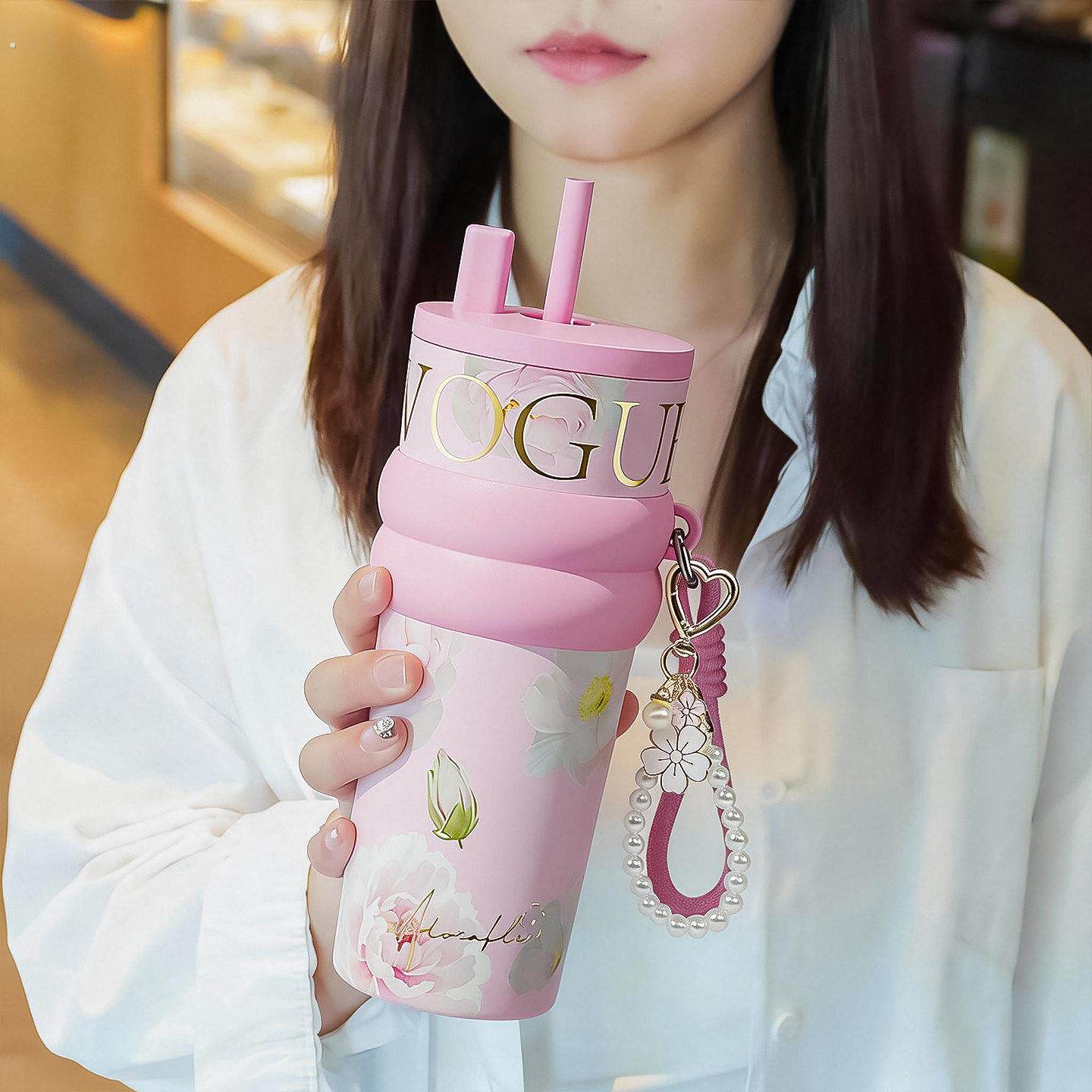 吸管保温杯大容量女士高颜值2026新款外出携带杯子车载陶瓷水杯女
