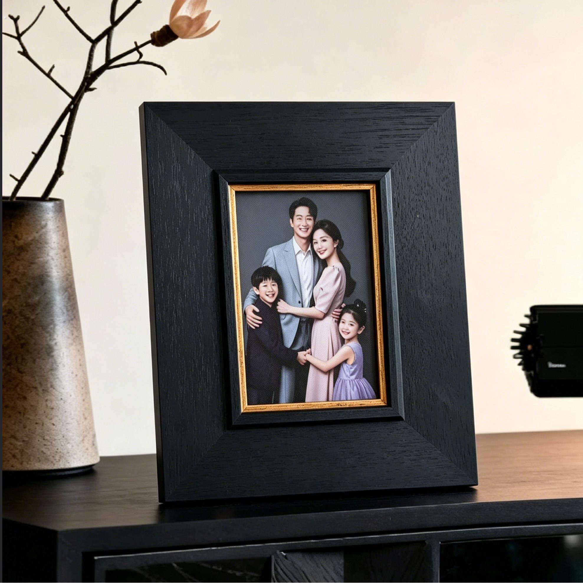 中古风黑色实木相框全家福6寸8寸摆台家庭洗照片放进画框桌面摆件