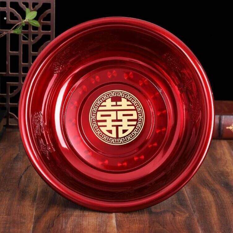 特厚不锈钢结婚喜盆婚庆用品女方嫁妆双喜盆洗脸盆装新娘陪嫁红盆