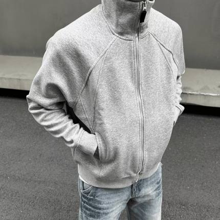 小众立体解构廊形垫肩连帽夹克外套男高级设计感金属开衫卫衣短款