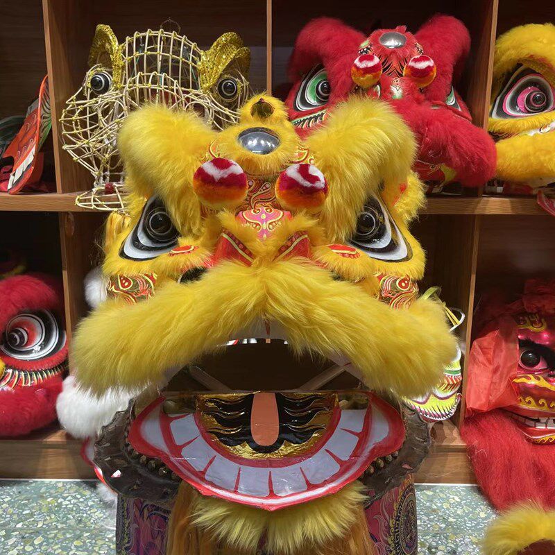 南狮行金黄色佛装醒狮喜庆狮头 广东醒狮 遂溪醒狮非遗醒狮工艺品