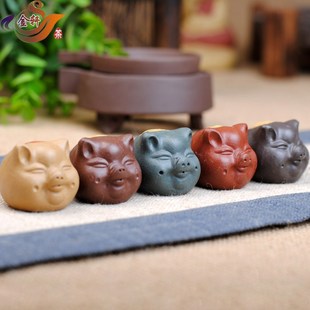 紫砂茶宠五福小猪茶盘摆件玩宠功夫茶具茶道配件好运猪茶玩萌萌哒