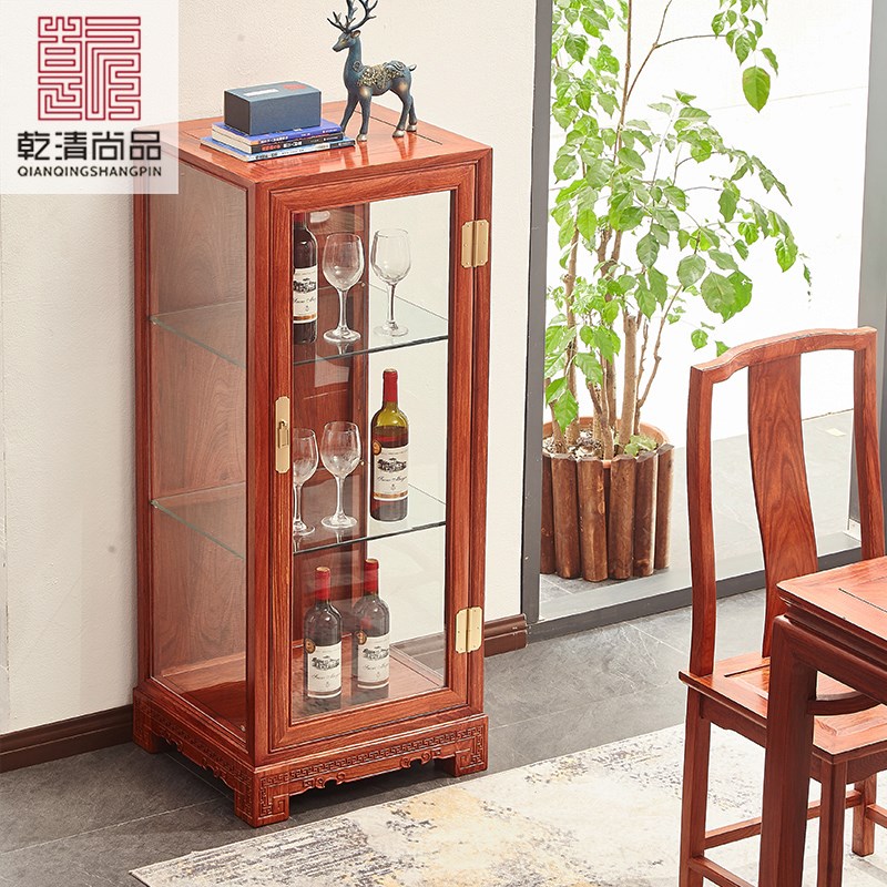 红木新中式酒柜餐厅玻璃柜花梨木墙角柜示柜刺猬紫檀餐边柜