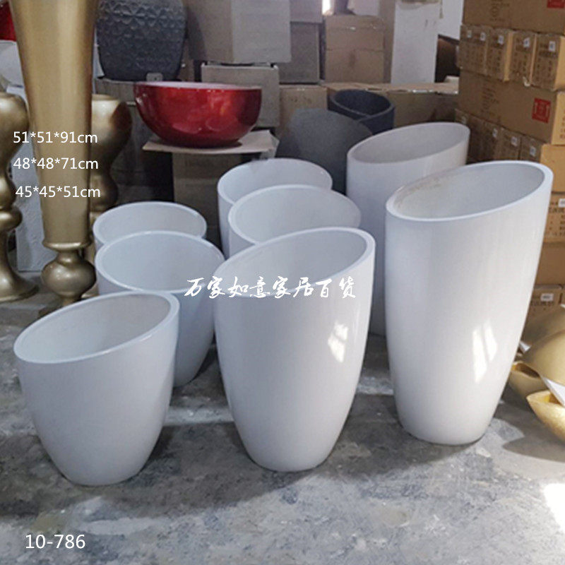 简约斜切口白色落地玻璃钢花瓶树脂花盆花插花台工艺品