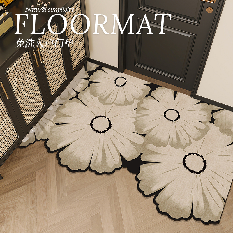 欧式轻奢高级感花朵进门地垫入户门垫耐脏免洗pvc可裁剪门口地毯