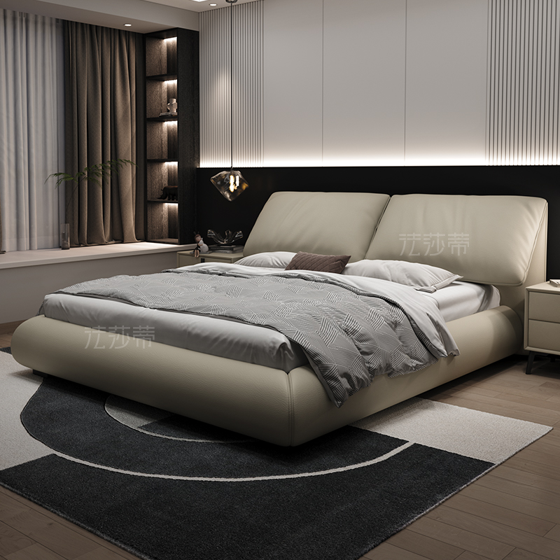法莎蒂现代简约进口牛皮大象耳朵1.5米牀轻奢婚牀意式主卧软包牀