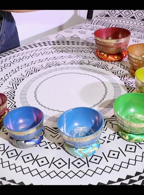 颂钵七彩音钵套钵尼泊尔手工颂钵音疗冥想经文佛音碗铜磬钵