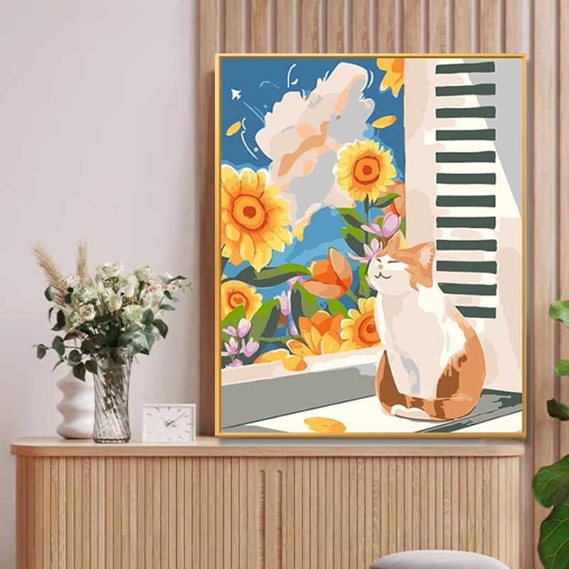 向日葵猫咪钻石画满钻客厅砖石画十字绣点钻卧室钻石绣,居家布艺,钻石绣,淘宝优惠券,粉丝福利购,淘宝优惠卷