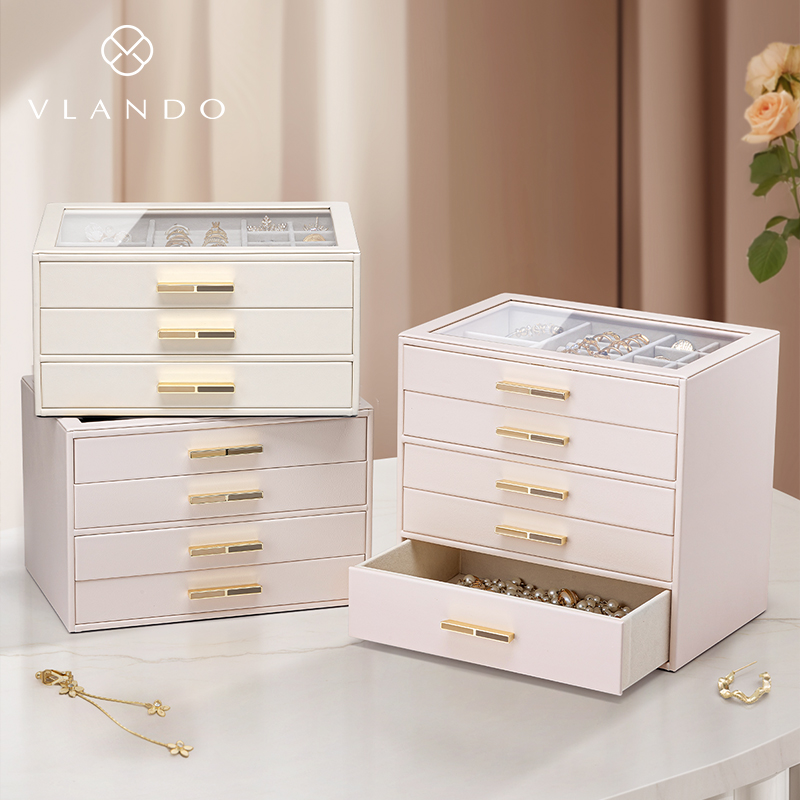 VLANDO唯兰朵皮革首饰盒收纳盒多层高档精致大容量珠宝饰品防氧化