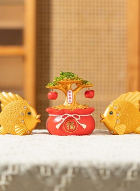 喜庆中式发财树国潮酒柜玄关品招财乔迁小品