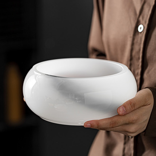 玉瓷茶洗大号水洗茶杯建水茶渣桶加厚F仿玉石白瓷琉璃干泡茶具配