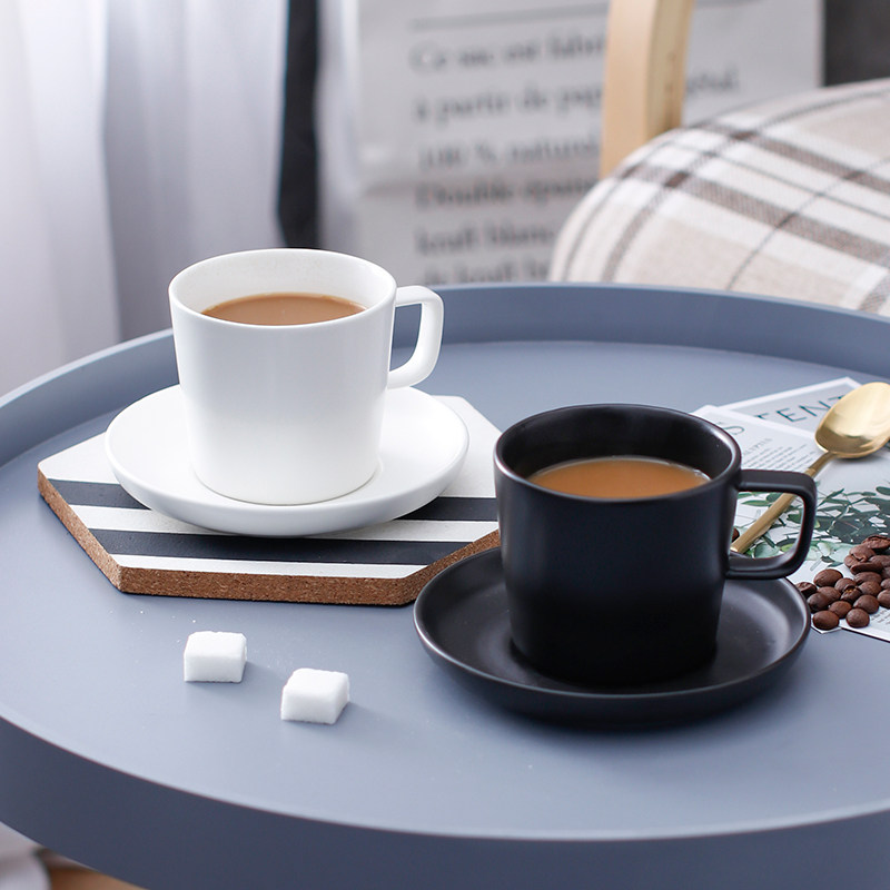 简约磨砂黑白欧式咖啡杯套装  英式下午茶卡布奇诺拿铁杯情侣对杯