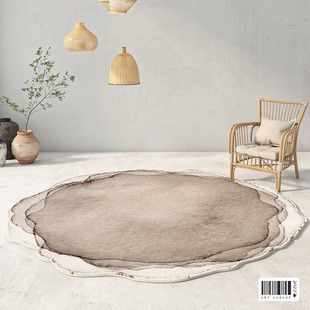 水墨圆形客厅地毯卧室不规则中国风沙发茶几床边毯纯色异形地垫