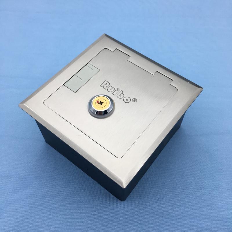 RUIBO安装1位86面板不锈钢翻盖开启带锁防盗带出线孔银行监狱地插