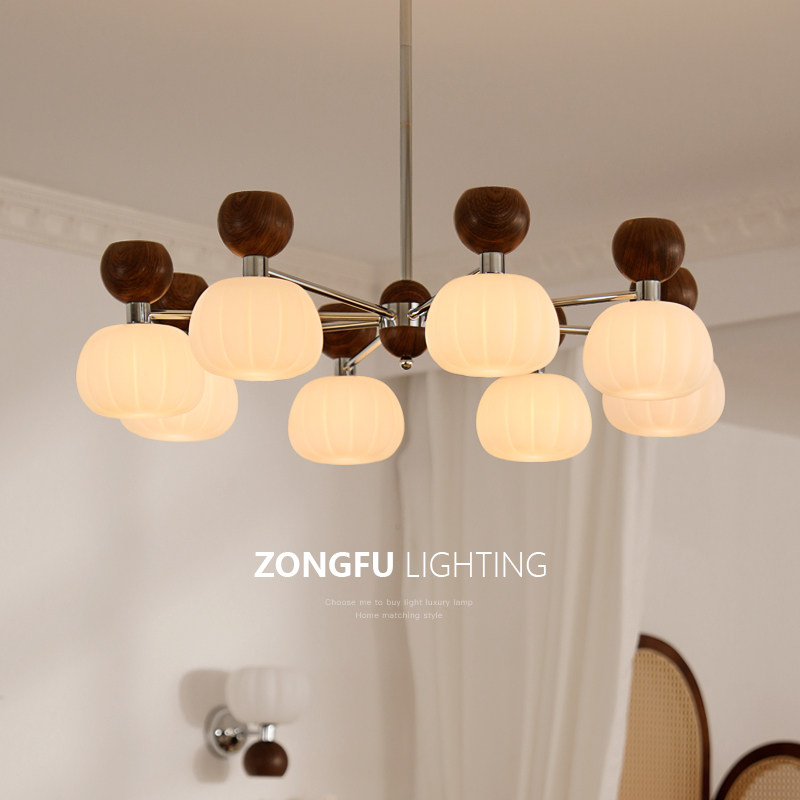 侘寂风复古客厅吊灯胡桃木色中古南瓜大厅主灯温馨护眼卧室餐厅灯,家装灯饰光源,客厅吊灯,淘宝优惠券,粉丝福利购,淘宝优惠卷