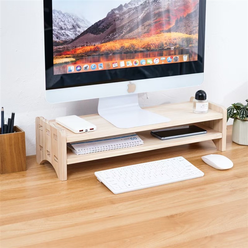 台式电脑显示器增高架置物支架原木收纳盒办公室笔记本电脑底座托