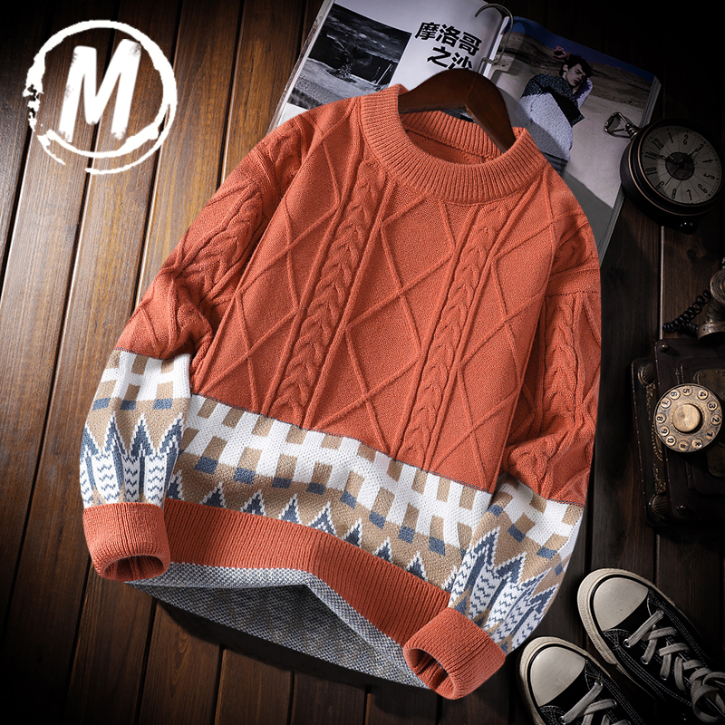 圆领套头毛衣男秋冬款加厚针织衫