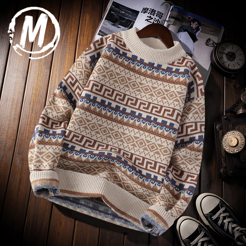 复古老花毛衣男女情侣针织衫