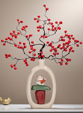 新中式时来运转花瓶招财猫摆件客厅玄关电视柜装饰品乔迁新居礼品