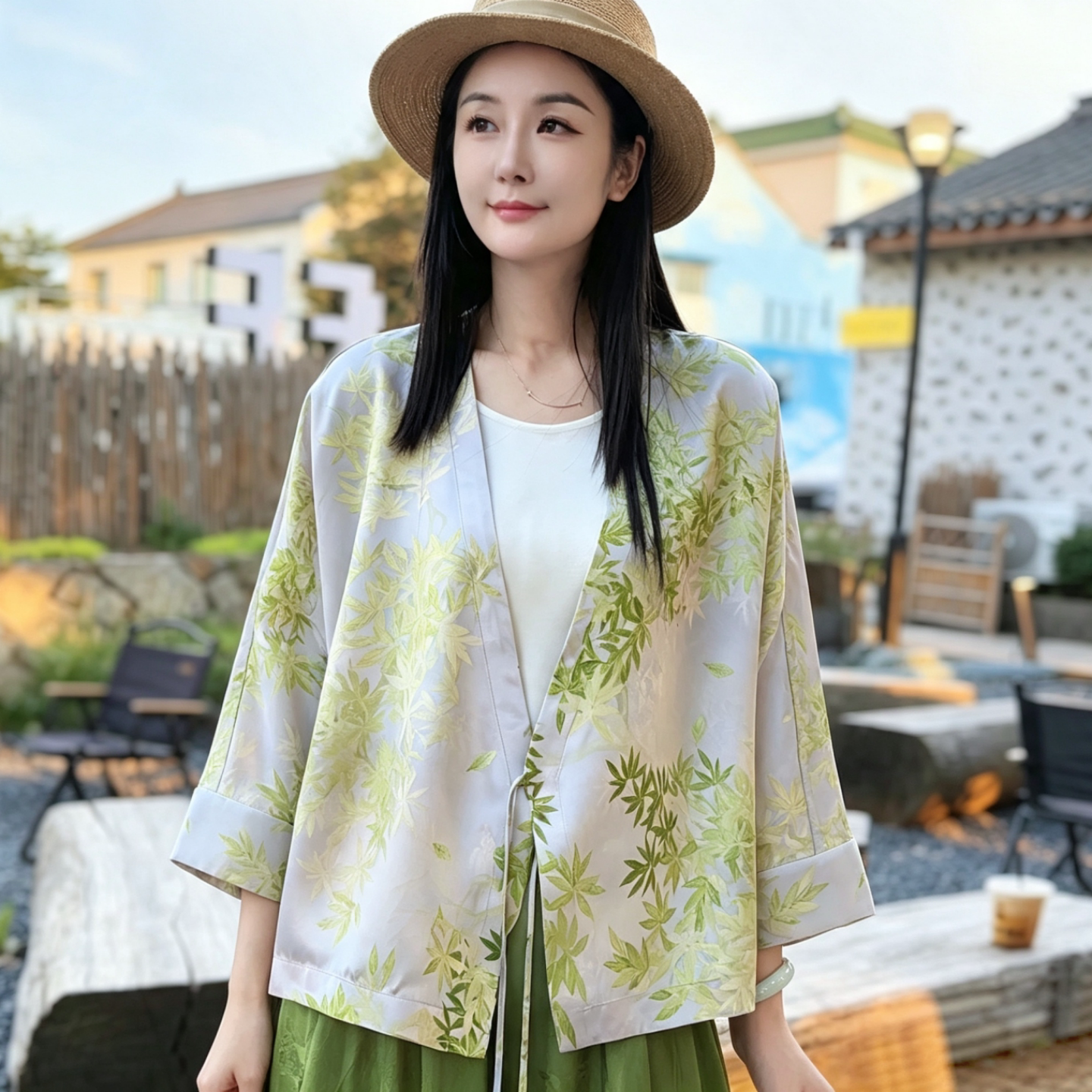 文艺复古万事利枫林晚桑蚕丝V领双穿上衣女宽松显瘦洋气真丝开衫
