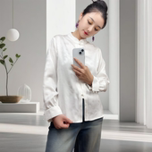 女士100%桑蚕丝提花衬衫 上衣 国风立领斤精致提花长袖 2025秋季 新款