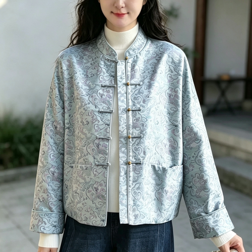 桑蚕丝宋锦新中式立领盘扣外套女