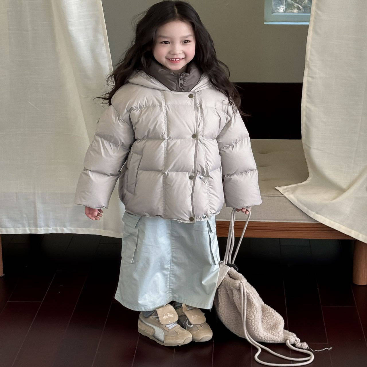 花梦熊女童加厚保暖连帽面包服