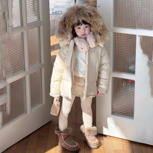 韩版女童短款羽绒服2025新款冬季大毛领连帽加厚保暖外套时尚洋气