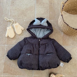 2025新款女童短款连帽羽绒服冬季加厚保暖碎花棉衣洋气外套