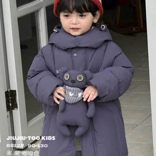 女童龟背羽绒服2025新款冬季加厚长款连帽茧型外套过膝保暖