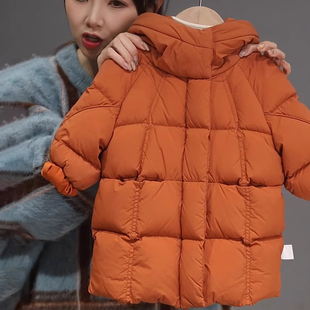 2025年冬季新款儿童女童中长款橙色羽绒服加厚连帽洋气时尚外套