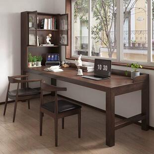 实木书桌转角书柜一体靠墙家用办公卧室学习写字收纳工作台电脑桌