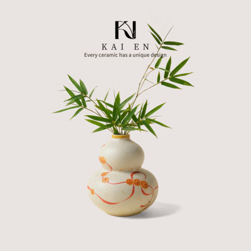 楷恩 黄永祥大师手绘青花火石红葫芦花器摆件创意花瓶小摆件花器