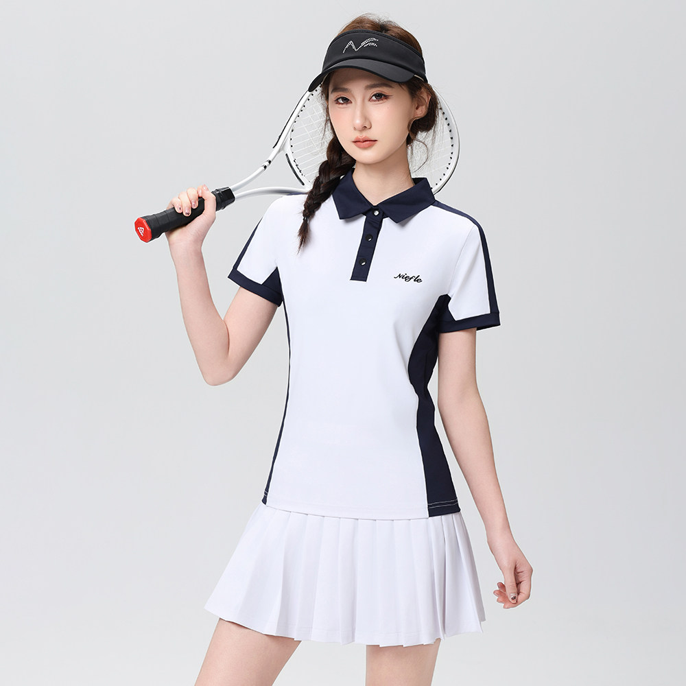 斐纶清仓福利款撞色POLO领短袖T恤女夏季轻薄速干运动上衣球衣