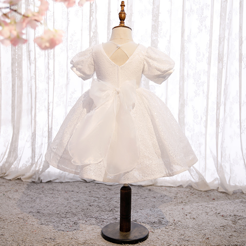 儿童礼服公主裙女童百天生日小女孩花童婚礼一岁宝宝周岁白色洋气