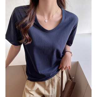 白色基础款短袖T恤女夏韩系宽松显瘦慵懒风正肩高级感雪花棉上衣