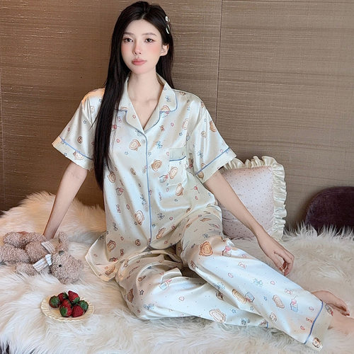 梦幻少女卡通冰丝睡衣女夏季新款短袖长裤薄款休闲舒适家居服女款