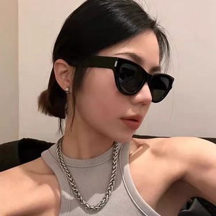 防紫外线高级感新款 复古偏光猫眼墨镜女款 大框大脸方圆脸