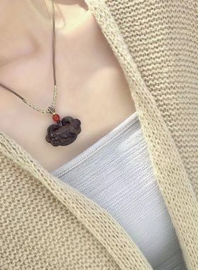 沉香木荷花风吊雕刻锁平安天然简约毛衣可坠长短文艺