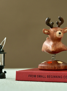摇摆小鹿/创木工坊实木一鹿生花乔迁礼物可爱桌面摆件车内饰品