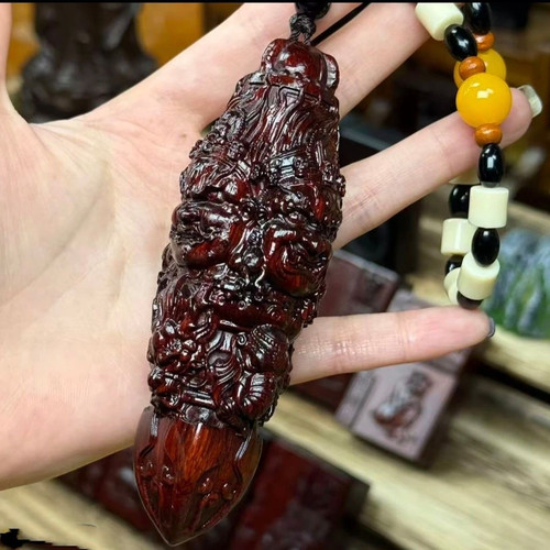 小叶紫檀木雕刻大黑天金刚降魔杵手把件汽车挂件文玩随身盘玩
