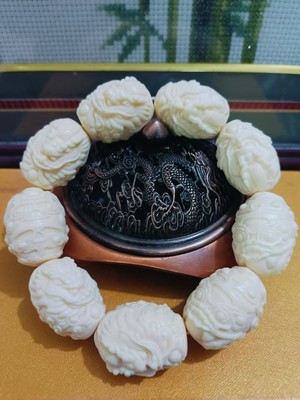 菩提象牙果盘龙吐珠佛珠手串男士文玩手链菩提配饰工艺品
