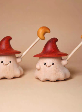 磁吸款魔法小精灵 枫木红花梨可爱卡通雕刻件客厅办公桌小摆件