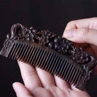 正宗海南沉香木手工雕刻款牡丹花开梳子奇楠料香味纯正精修生养身