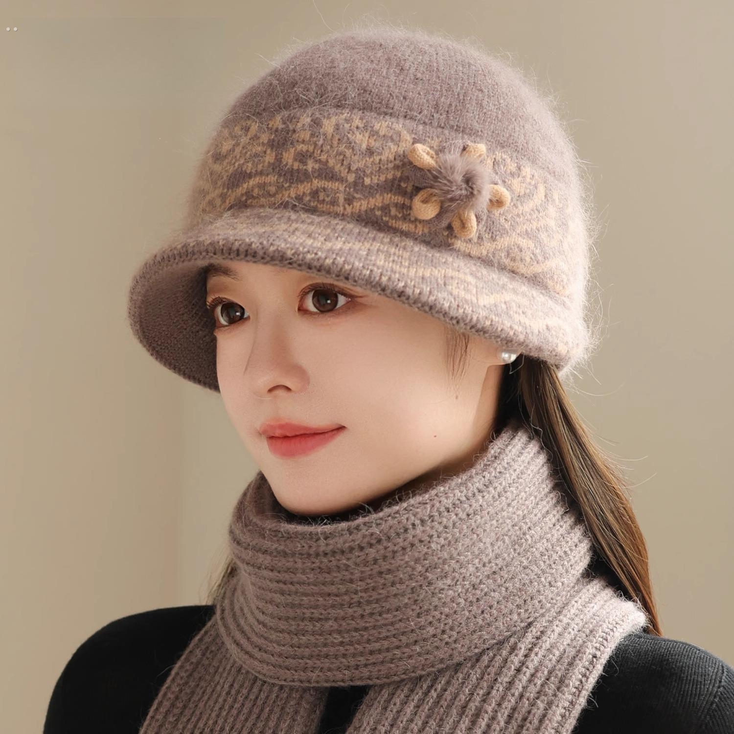 针织毛线帽子女新款冬季中老年人兔毛棉帽保暖奶奶送长辈生日礼物