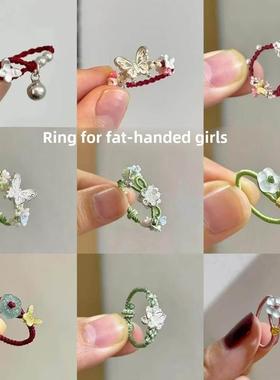 精致适合手粗的戒指女粗胖手大号轻奢高级感开口小众设计学生党新